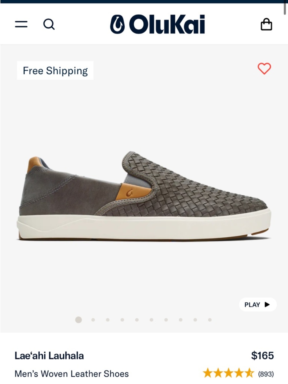 OluKai Men’s Laeʻahi Lauhala Woven Leather Slip-On — Gray/Tan 10M EUC